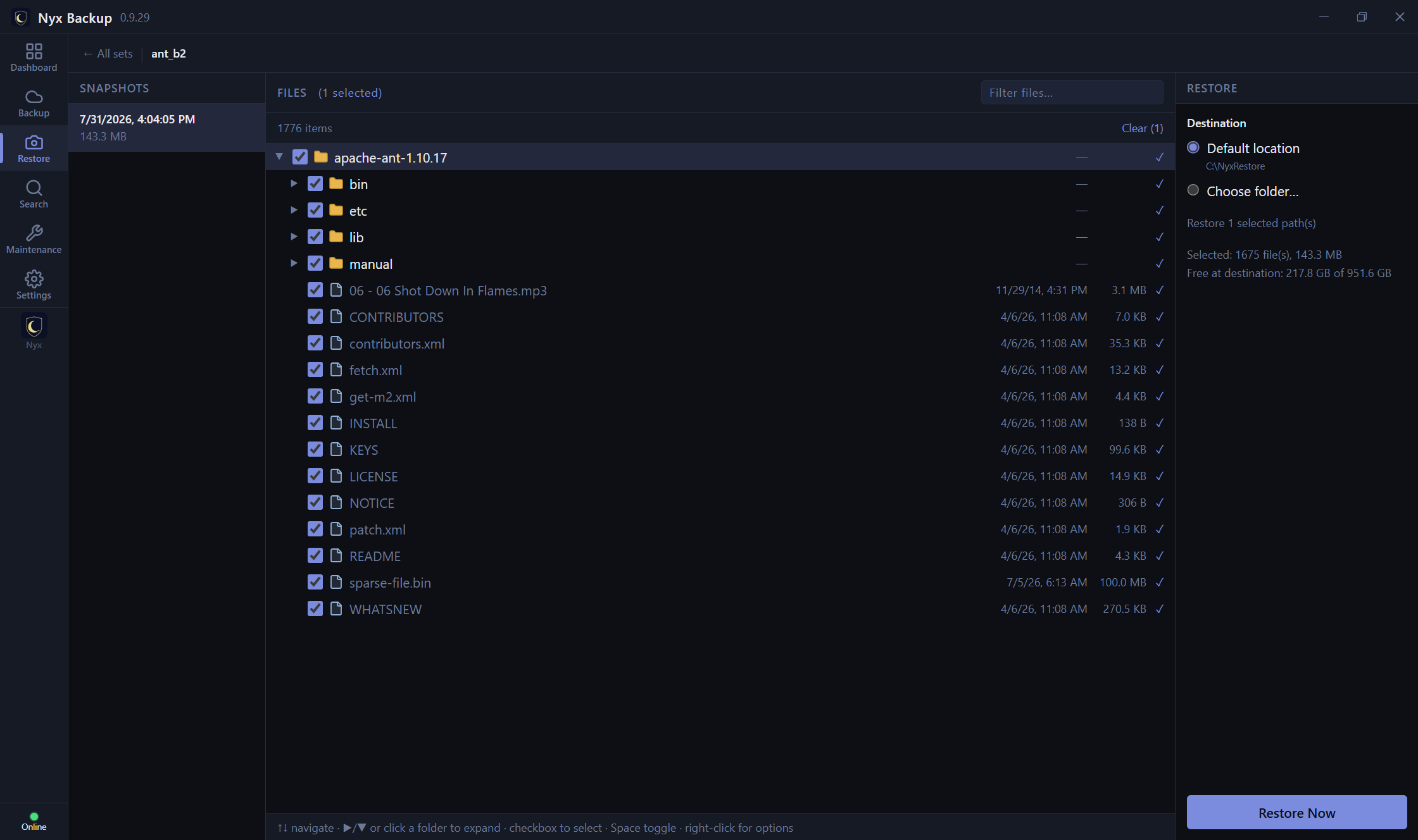 Browsing snapshots and restoring files