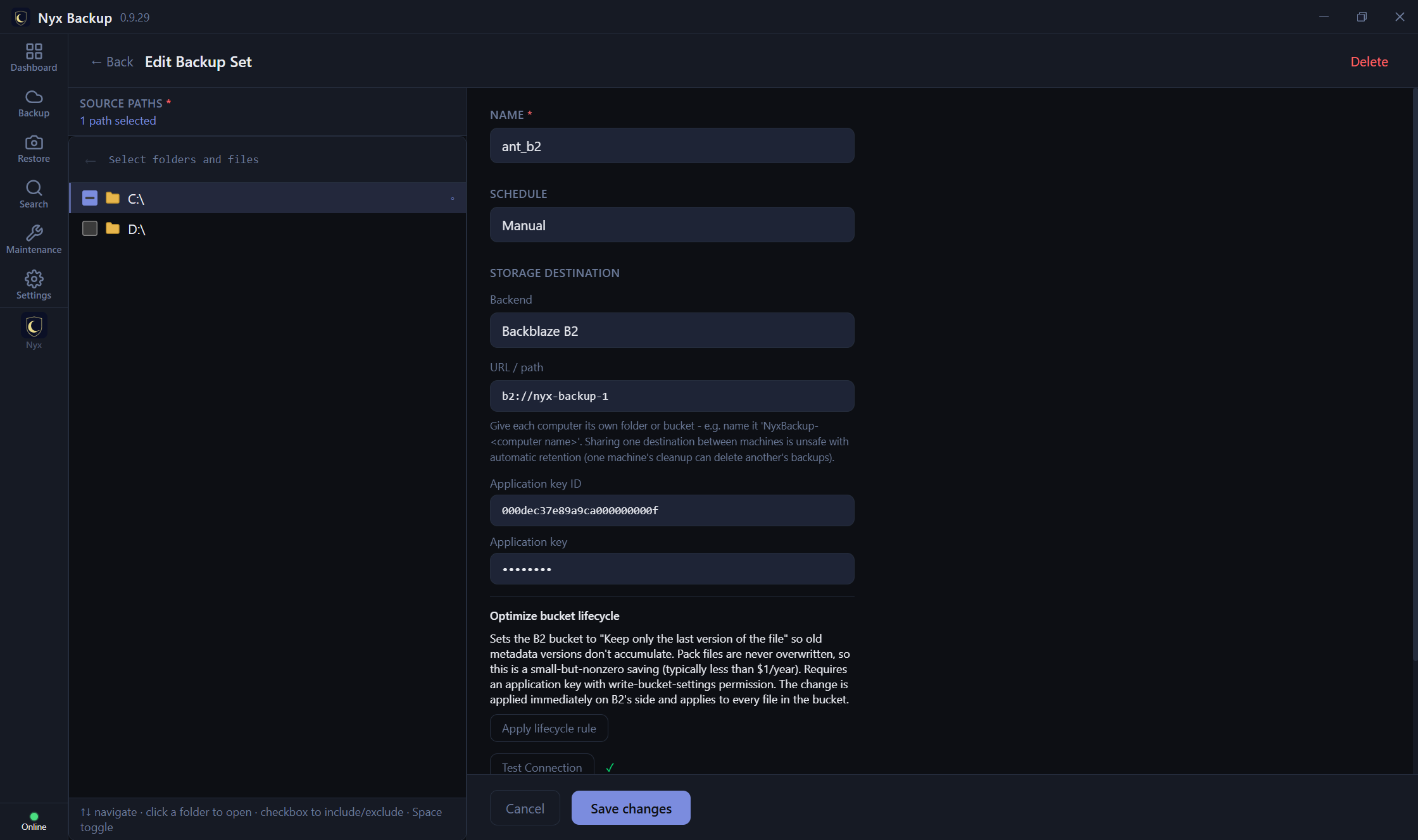 Creating a backup set and choosing a storage backend